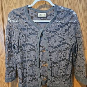 Hollister Gray Lace Cardigan